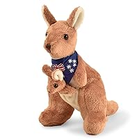 BOHS Plush Kangaroo with Australia Scarf and Removable Joey - Cuddly Soft Stuffed Mom and Baby Animals Toy- 11 Inches