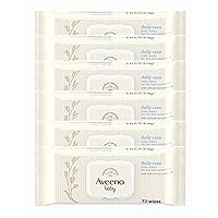 AVEENO Baby Daily Care Wipes - Cleanse Gently and Efficiently - Baby Wipes - Baby Essentials - 72 Wipes, Lid On Each Pack, Pack of 6 (432 Wipes in Total)