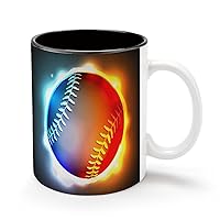 Flying Glowing Baseball 11Oz Coffee Mug Personalized Ceramics Cup Cold Drinks Hot Milk Tea Tumbler with Handle and Black Lining