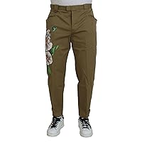 Dolce & Gabbana Beige Cotton Stretch Floral Chinos Men's Pants