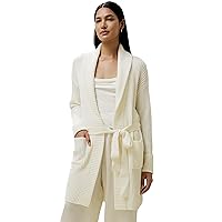 LilySilk 100% Merino Wool Shawl Collar Cardigan for Women Open Front&Sash Tie Long Sleeves Sweater Coats with Pockets S, White