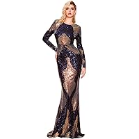 Miss ord Women Long Sleeve Backless Sequin Gown Female Maxi Elegant Dress