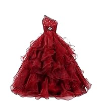 VeraQueen Girl's One Shoulder Beaded Organza Pageant Dress 2020 A Line Sleeveless Long Ball Gown
