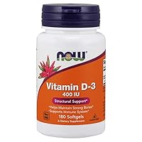 NOW Vitamin D-3 400IU, 180 Softgels (Pack of 3)