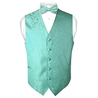 Vesuvio Napoli Men's Paisley Design Dress Vest & Bow Tie AQUA GREEN Color BOWTie Set