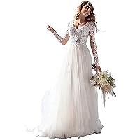 Wedding Dresses for Bride 2024 with Lace Appliques Chiffon A Line Women Dress Long Sleeves Beach Bride Dress
