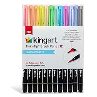 KINGART PRO Twin-Tip 445 Series Brush Pen Art Markers, PASTEL Collection, Set of 12 Unique & Vivid Colors