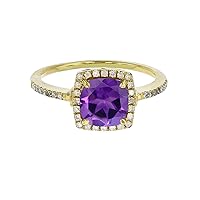 Sterling Silver Yellow 7mm Cushion Amethyst & Created White Sapphire Halo Ring