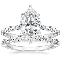 JEWELERYN 3.0 CT Marquise Colorless Moissanite Engagement Ring Set for Women/Her, Wedding Bridal Ring Set, Eternity Sterling Silver Diamond Solitaire 6-Prong Anniversary Promise Gift for Her