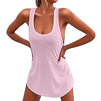 Vestidos De Verano para Mujer Summer Casual Swing T Shirt Dresses Beach Cover Up Solid Square Neck Tank Dress