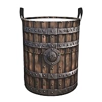 Wooden Castle Wall Metal Gate Print Laundry Hamper Waterproof Laundry Basket Protable Storage Bin With Handles Dirty Clothes Organizer Circular Storage Bag For Bathroom Bedroom Car