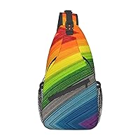 Rainbow Color Stripe Print Crossbody Sling Backpack Sling Bag Travel Hiking Chest Bag Daypack