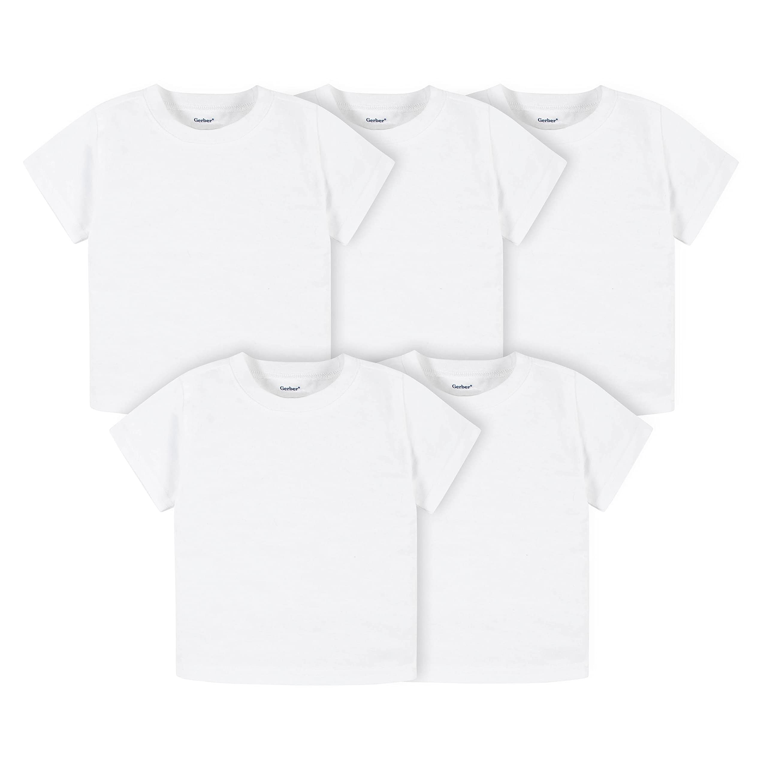 Gerber Baby Toddler 5-Pack Solid Short Sleeve T-Shirts Jersey 160 GSM