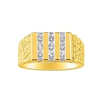 Rylos Mens Diamond Ring 14K Yellow Gold Bulari Style 0.34 Carats Total Diamond Weight