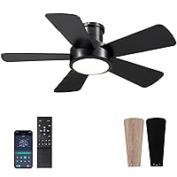 Dannilong 40 inch Modern Ceiling Fans with Lights Remote/APP Control, Low Profile Reversible Ceiling Fans Flush Mount 6 Speeds Ceiling fan Light for Patio Kitchen Bedroom, Black
