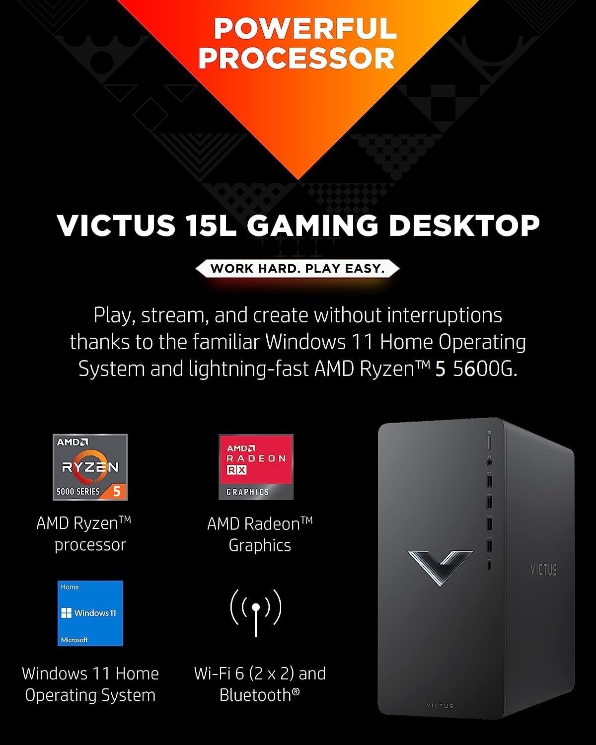 HP Victus 15L Gaming Desktop Bundle PC, AMD RX6400 Graphics, AMD Ryzen 5 5600G,32GB SDRAM, 1TB SSD, Windows 11 Home OS, RGB Lighting, Wi-Fi & Bluetooth (TG02-0013w,2023)