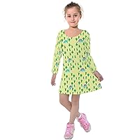 PattyCandy Girls Yellow Cactus Dinosaur Kids Long Sleeve Velvet Dress - 10