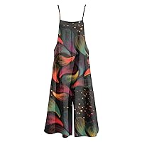 Rompers for Women, Bridal Jumpsuit Shorts Sets Women 2 Piece Outfits Woman Outfit Spring Women's Suspenders Fashion Printing Adjustable Strap Loose Wide Leg Jumpsuit Matching (3XL, Dark Gray)