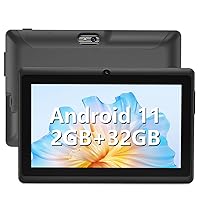 Android 11 Tablet, 2+4GB RAM 32GB ROM, Quad-Core Processor, Dual Camera, WiFi, 3.5mm Earphone Jack, FM Bluetooth, 128GB Expand, GMS Certified Tablet - Black
