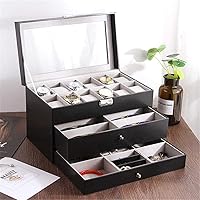 Watch Box 3 Layer Leather Watch Jewelry Storage Box Ring Earring Necklace Glasses Sunglasses Storage Box For Men Women Use Watch Organizer Collection