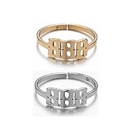 2 pcs Angel Number Ring For Women Girls Lucky Numerology Ring 18K Gold Plated Stainless Steel Adjustable