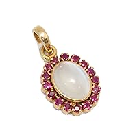 Rajasthan Gems Pendant Gold Yellow Natural Moonstone Ruby 18kt Gemstone Women's Handmade A763