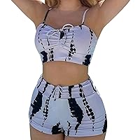Swimsuit Bottoms for Women High Waisted Womens Swimsuit Shorts Set Flat Angle Lace Printed Split Swimsuit Sui
