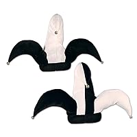 Unisex Plush Black & White Jester Hats, 2 Pieces – Clown & Carnival-Themed Accessories, Mardi Gras Party Supplies, Halloween Costume Dress-Up, Medieval Headwear