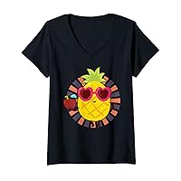 Womens Cute Pinapple Vintage Distressed Vacation Fruit Lovers V-Neck T-Shirt