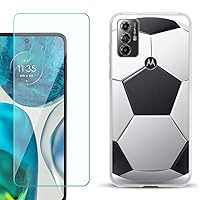 Slim Fit Shockproof Phone Case Compatible with Motorola Moto G Play 2023, with Tempered Glass Screen Protector - Soccer