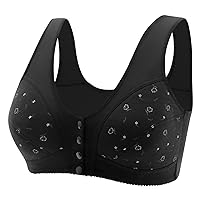 Daisy Bras for Older Women Front Button Closure Wireless Bras Push Up Breathable Sports Bras Plus Size Comfy Everyday Bras