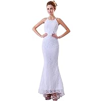 White Lace Mermaid Jewel Neckline Wedding Dress With Feathers
