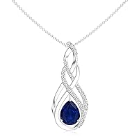 Natural Blue Sapphire Teardrop Infinity Pendant Pendant with Diamond for Women in Sterling Silver / 14K Solid Gold/Platinum