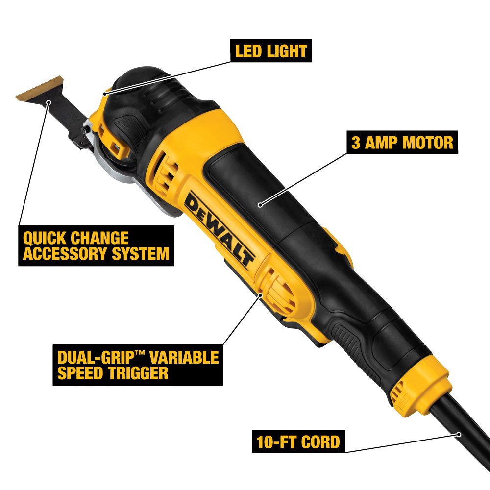 DEWALT Oscillating Tool, 3-Amp, Includes Wood Blades, Sandpaper and Tool Bag, Corded (DWE315K)