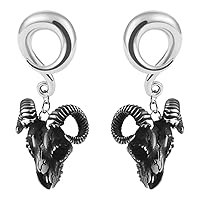 Vankula 2pcs Cool Bull Skull 316 Stainless Steel Ear Hangers Hook Ear Gauges Piercing Plug Pair Selling 2g 0g Body Jewelry