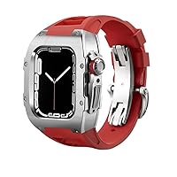 Rm Style Metal Watch Case+Fluorine Rubber Watch Band Mod Kit，For Apple Watch Series 8 7 45mm 6 SE 5 4 44mm Replacement Watch Bracelet Accessories DIY Retrofit Kit