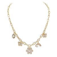 18K Gold Plated Chain Drop Pendant Charm Choker Necklace Crystal Rhinestone Gemstone Silver Dainty Boho Statement Necklace Handmade