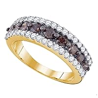 The Diamond Deal 10kt Yellow Gold Womens Round Brown Diamond Band Ring 1-1/2 Cttw