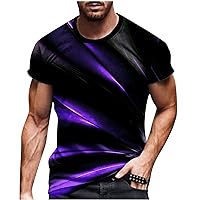 Men's Shirts Cool 3D Digital Dazzled Line Print Round Neck Short Sleeve Pullover Blouse Moisture Wicking Sports Tops