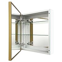 Aluminum Bathroom Medicine Cabinet with Farmhouse Bronzed Gold Framed Mirrored Door 20(H) x16(W) Inches Recess or Surface Mount Mirror Cabinet for Bathroom Toilet Kitchen