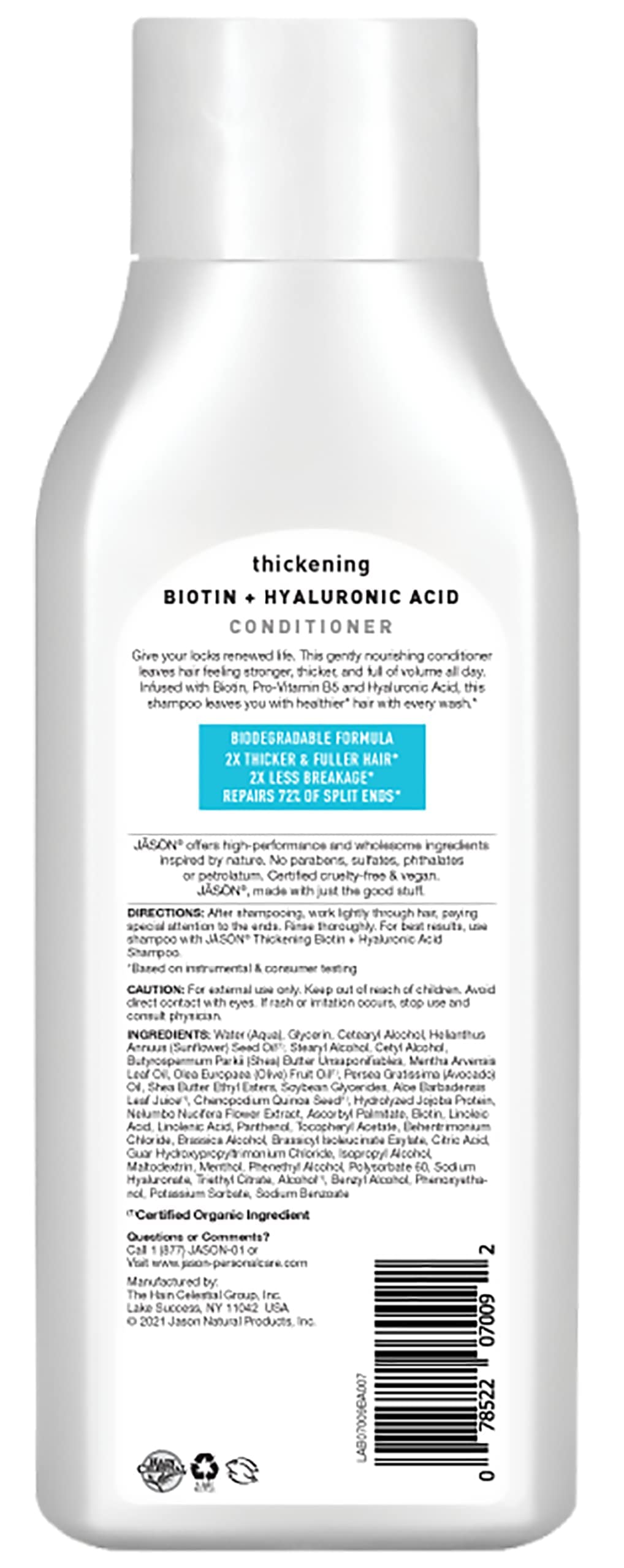 Jason Conditioner, Thicken & Restore Biotin and Hyaluronic Acid, 16 Oz