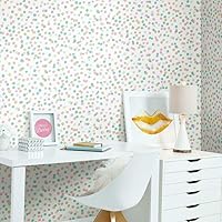 RoomMates RMK3504WP Pink and Blue Glitter Confetti Peel and Stick Wallpaper, Sample