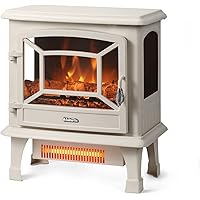 TURBRO Suburbs 20 in. Electric Fireplace Infrared Heater w/Crackling Sound, Freestanding Fireplace Stove w/Realistic Flame Effect, CSA Certified Overheating Protection, Easy to Assemble, 1400W Ivory