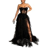 Women Sexy Tulle Dress Crochet Lace Mesh See Through Maxi Cocktail Party Dress