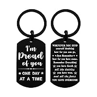 One Day at A Time Sober Gifts - AA Recovery Sobriety Keychain Gift for Women Men - New Beginnings Keepsakes - Black
