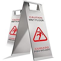 Stainless Steel Wet Floor Sign, 2 Pack Caution Wet Floor Sign DoubleSided Text and Graphics Warning Sign, Stainless Steel Durable Wet Floor Signs for Commercial Use Shop Restaurant Hotel Supermarket