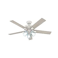 Hunter Fan Company, 50854, 52 inch Whittier Matte White Ceiling Fan with LED Light Kit and Pull Chain