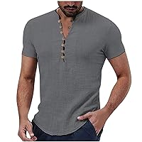 Mens Casual Button Up Shirts Short Sleeve Slim Fit Blouse Tops Lightweight Summer Vacation Tees Trendy Henley Shirt