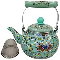 Kettles,Vintage Enamel Tea Kettle Floral Enameled Tea Pot with Infuser Hot Water Tea Kettle Water Boiling Pot with Handle for Kitchen Stovetop/Green