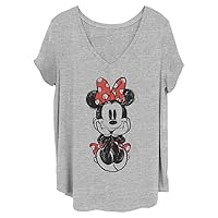 Disney Women's Classic Mickey Sitting Minnie Sketch Junior's Plus Short Sleeve Tee Shirt